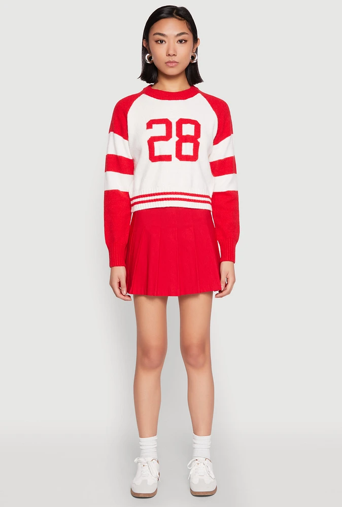 Womens Daisy 28 Varsity Stripe Graphic Sweater, Red,