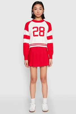 Womens Daisy 28 Varsity Stripe Graphic Sweater, Red,