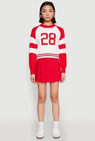 Womens Daisy 28 Varsity Stripe Graphic Sweater, Red,