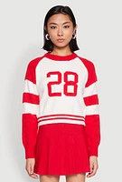 Womens Daisy 28 Varsity Stripe Graphic Sweater, Red,