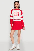 Womens Daisy 28 Varsity Stripe Graphic Sweater, Red,
