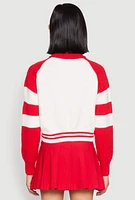 Womens Daisy 28 Varsity Stripe Graphic Sweater, Red,