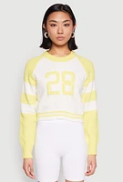 Womens Daisy 28 Varsity Stripe Graphic Sweater, Yellow, Size M