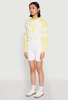 Womens Daisy 28 Varsity Stripe Graphic Sweater, Yellow, Size M