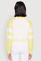 Womens Daisy 28 Varsity Stripe Graphic Sweater, Yellow, Size M
