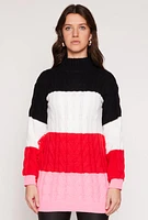 Womens Daisy Cable Knit Fringe Side Tunic Sweater, Multi,