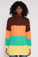 Womens Daisy Cable Knit Fringe Side Tunic Sweater, Multi, Size M