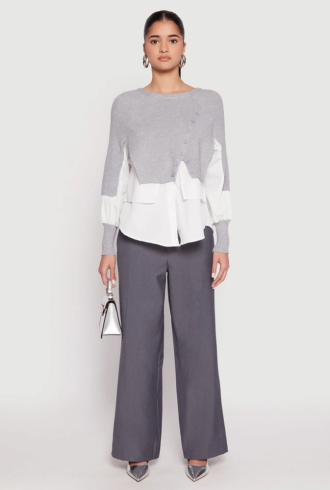 Womens Daisy Asymmetrical Knit Layered Look Top, Grey, Size S