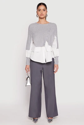 Womens Daisy Asymmetrical Knit Layered Look Top, Grey, Size S