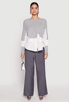 Womens Daisy Asymmetrical Knit Layered Look Top, Grey, Size S