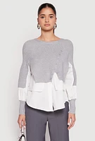Womens Daisy Asymmetrical Knit Layered Look Top, Grey, Size S