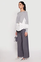 Womens Daisy Asymmetrical Knit Layered Look Top, Grey, Size S