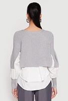 Womens Daisy Asymmetrical Knit Layered Look Top, Grey, Size S