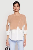 Womens Daisy Asymmetrical Knit Layered Look Top, L