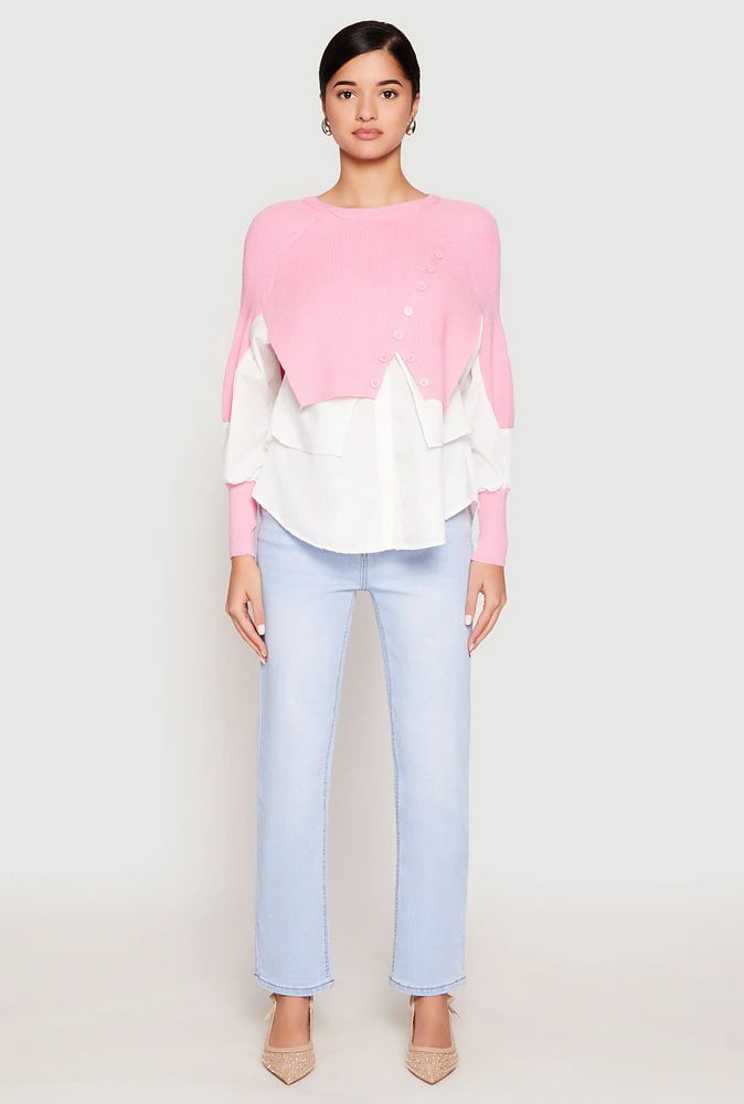 Womens Daisy Asymmetrical Knit Layered Look Top, Pink, Size M