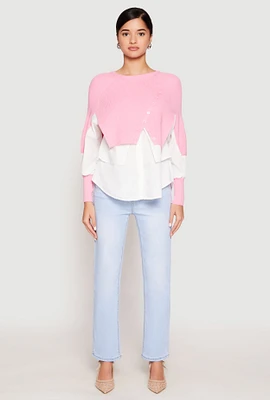 Womens Daisy Asymmetrical Knit Layered Look Top, Pink, Size M