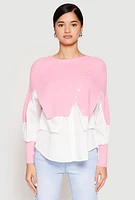 Womens Daisy Asymmetrical Knit Layered Look Top, Pink, Size M