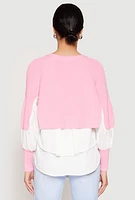 Womens Daisy Asymmetrical Knit Layered Look Top, Pink, Size M