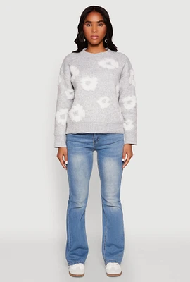 Womens Daisy Flower Tufted Knit Sweater,