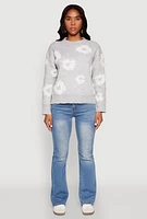Womens Daisy Flower Tufted Knit Sweater,