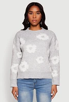 Womens Daisy Flower Tufted Knit Sweater,