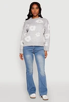 Womens Daisy Flower Tufted Knit Sweater,