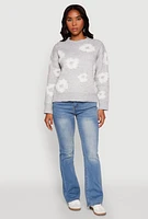 Womens Daisy Flower Tufted Knit Sweater,