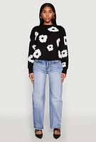 Womens Daisy Flower Tufted Knit Sweater,