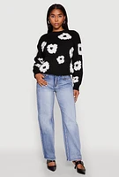 Womens Daisy Flower Tufted Knit Sweater,