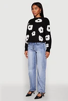 Womens Daisy Flower Tufted Knit Sweater,