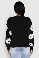 Womens Daisy Flower Tufted Knit Sweater,