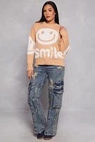 Womens Daisy Smile Chenille Sweater, L