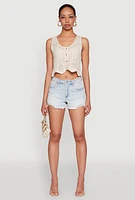 Womens Chevron Crochet Vest, Beige, Size L