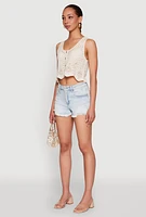 Womens Chevron Crochet Vest, Beige, Size L