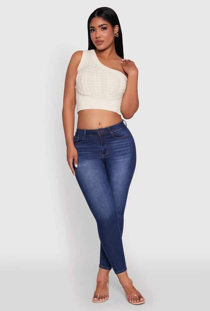 Womens Haute Monde Stylish One Shoulder Crop Top, Beige, Size L