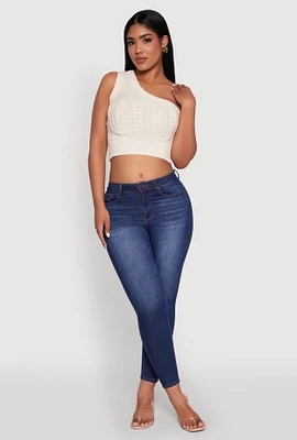 Womens Haute Monde Stylish One Shoulder Crop Top, Beige, Size L
