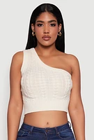 Womens Haute Monde Stylish One Shoulder Crop Top, Beige, Size L