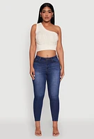Womens Haute Monde Stylish One Shoulder Crop Top, Beige, Size L