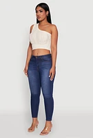 Womens Haute Monde Stylish One Shoulder Crop Top, Beige, Size L