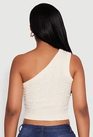 Womens Haute Monde Stylish One Shoulder Crop Top, Beige, Size L