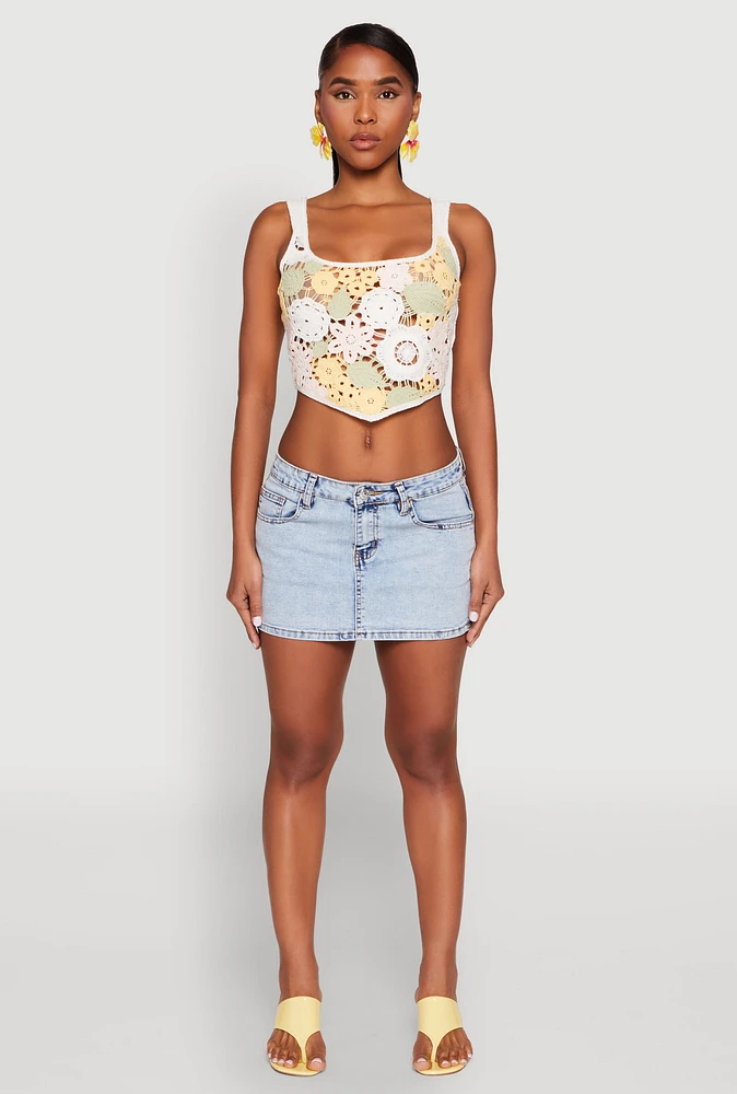 Womens Square Neck Crochet Crop Top, Multi, Size M