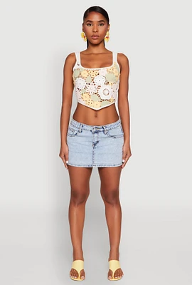 Womens Square Neck Crochet Crop Top, Multi, Size M