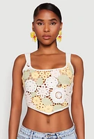 Womens Square Neck Crochet Crop Top, Multi, Size M
