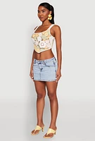 Womens Square Neck Crochet Crop Top, Multi, Size M