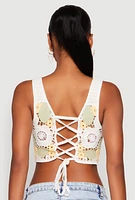 Womens Square Neck Crochet Crop Top, Multi, Size M