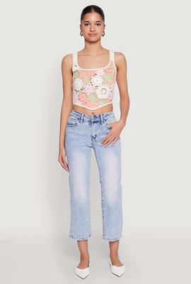 Womens Square Neck Crochet Crop Top, Multi,