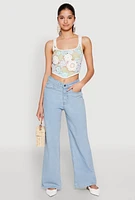 Womens Square Neck Crochet Crop Top, Multi, Size S
