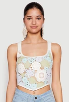 Womens Square Neck Crochet Crop Top, Multi, Size S
