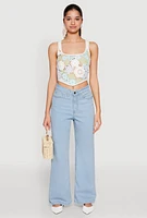 Womens Square Neck Crochet Crop Top, Multi, Size S