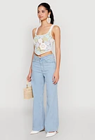 Womens Square Neck Crochet Crop Top, Multi, Size S